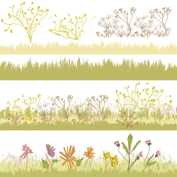 Conjunto de elementos otoñales de diseño floral y de hierba — Vector de stock