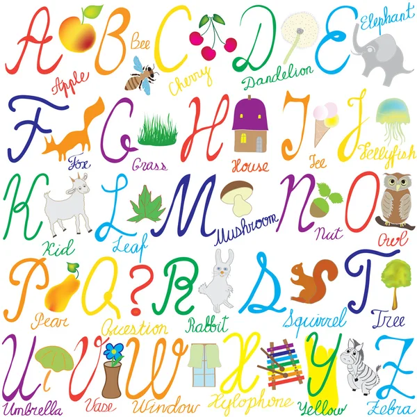 Stock vector Alphabet with letters, words and pictures