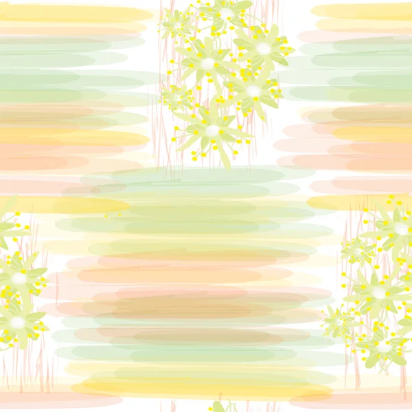 Seamless grunge floral pattern with watercolor stripes — Stock Vector