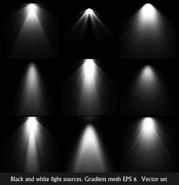 Black and white light sources. Vector set