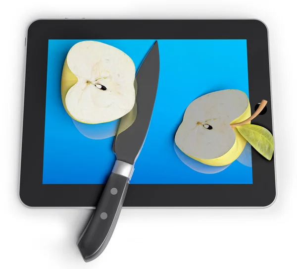 Dilimlenmiş ve elma ve tablet — Stok fotoğraf