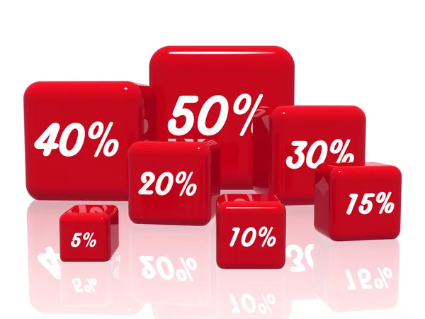 Verschiedene Prozentsätze in Rot — Stockfoto