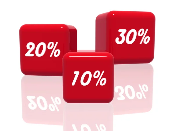 Dez, vinte e trinta porcentagens em vermelho — Fotografia de Stock