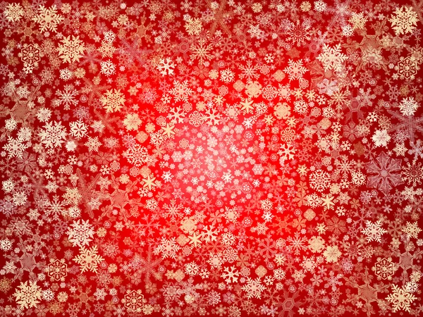 Golden snowflakes in red — Stock Photo, Image