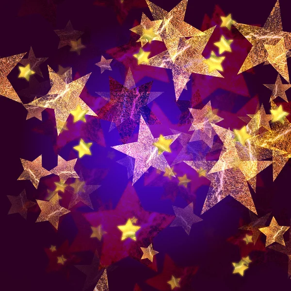 Estrelas douradas em azul e violeta — Fotografia de Stock