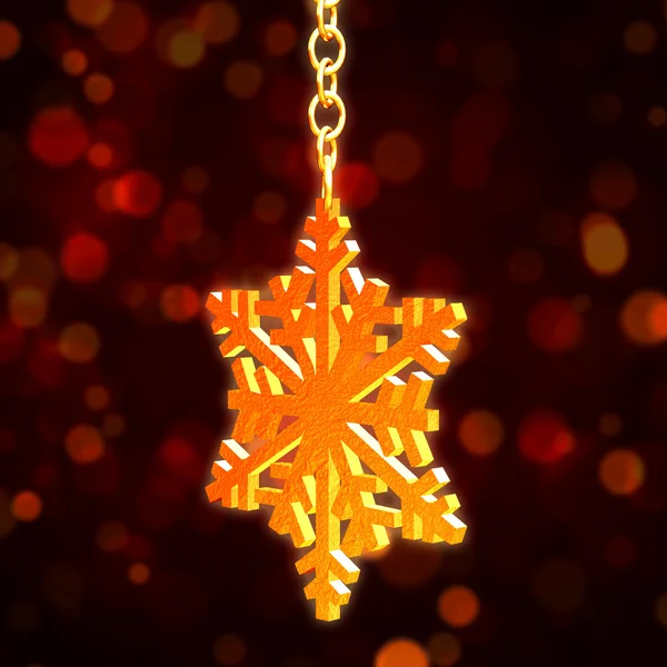 Golden Christmas snowflake over red background — Stock Photo, Image