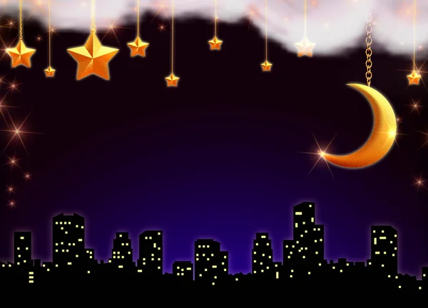 Sternenklare Nacht über der Stadt — Stockfoto