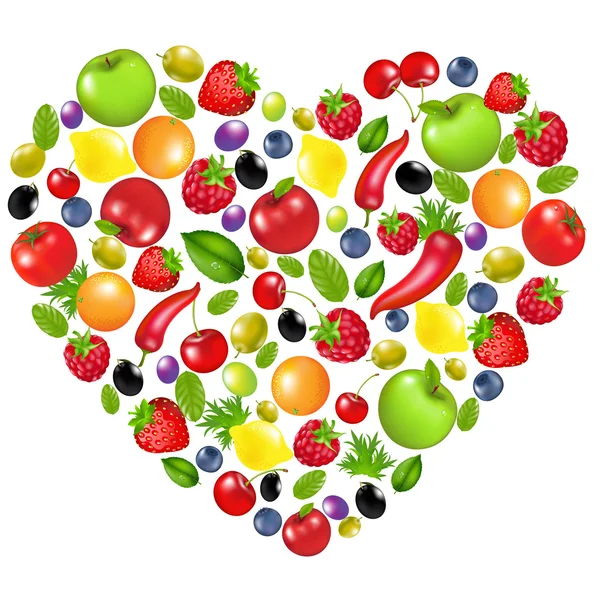 Heart From Vegetables And Fruit — Stock Vector