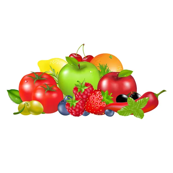 Frutas e legumes, isolados em fundo branco, Vector Illu —  Vetores de Stock