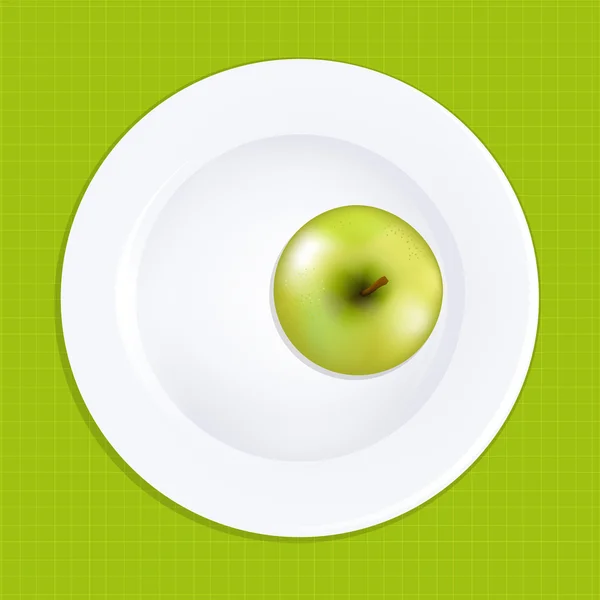 Grönt äpple på vit platta — Stock vektor