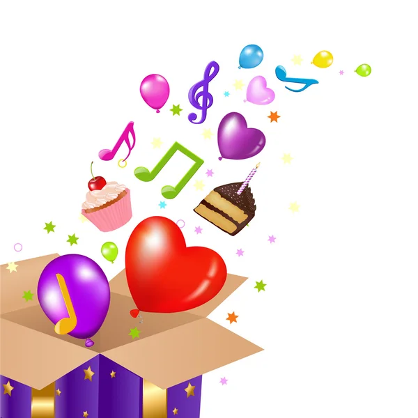 Přání k narozeninám s box — Stockový vektor