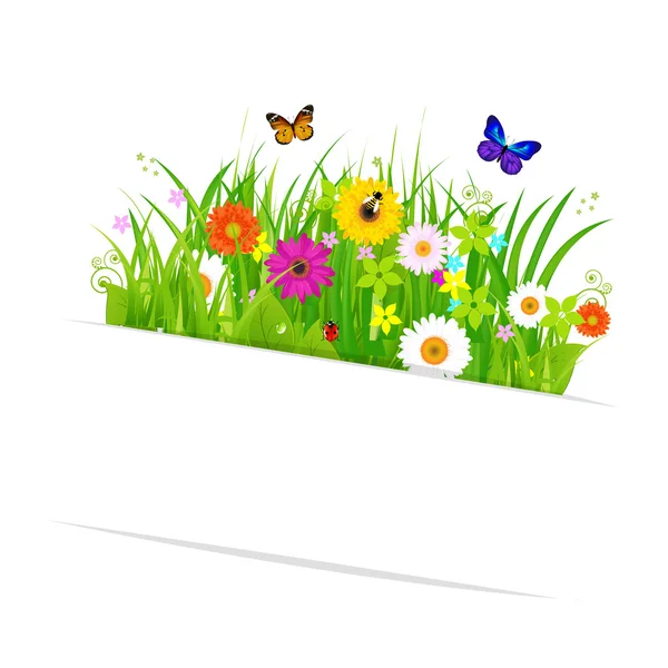 Papel pegajoso com grama e flores — Vetor de Stock