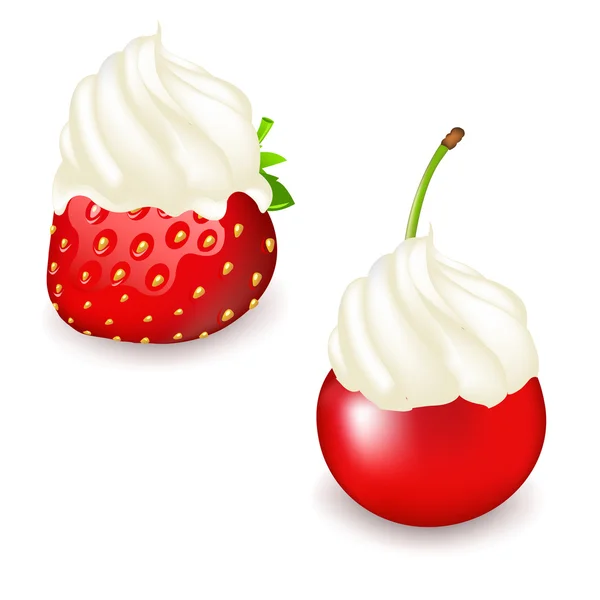 草莓和樱桃奶油 — 图库矢量图片