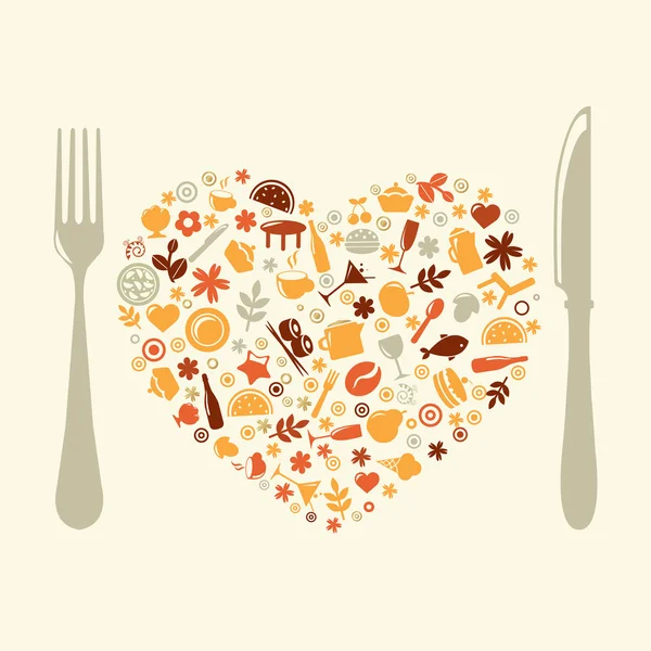 Design de restaurant en forme de coeur — Image vectorielle