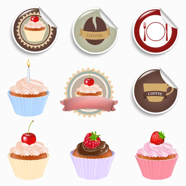 Σύνολο cupcake και Ετικέτες — Διανυσματικό Αρχείο
