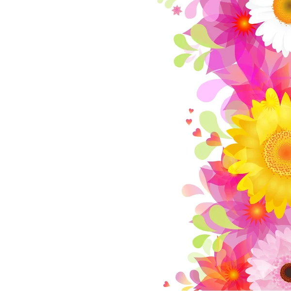 Arka plan rengi Gerber'ler ile çiçek ve yaprakları — Stok Vektör
