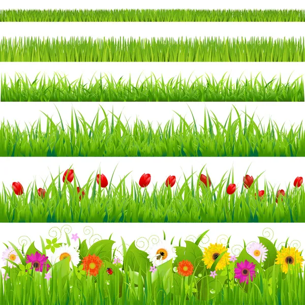 Gran conjunto de hierba y flores — Vector de stock
