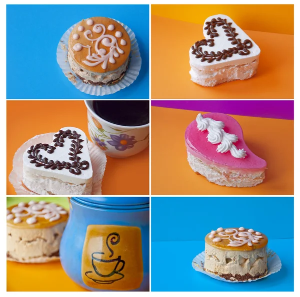 Stock image Collection of tasty cakes on a contrast background