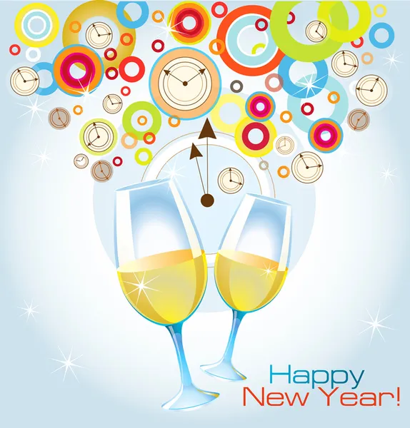 Bardak şampanya ile vektör kartı mutlu yeni yıl — Stok Vektör