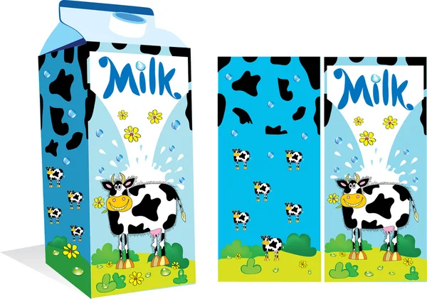 Paquete para la leche con una vaca — Archivo Imágenes Vectoriales