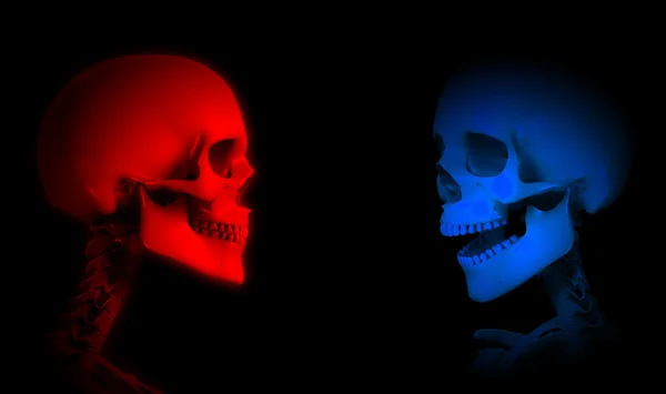 Rote und blaue Skelette — Stockfoto