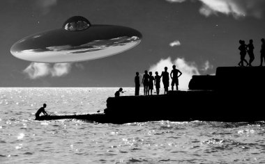 UFO ile Sahil ön planda üzerinde