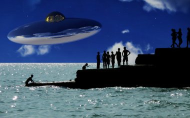 UFO Over The Coast With In Foreground clipart