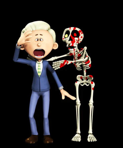 Man aangevallen door skelet — Stockfoto