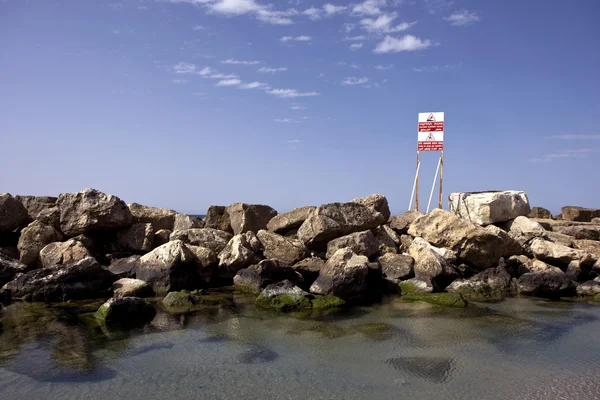 stock image Beach caution sign at winter