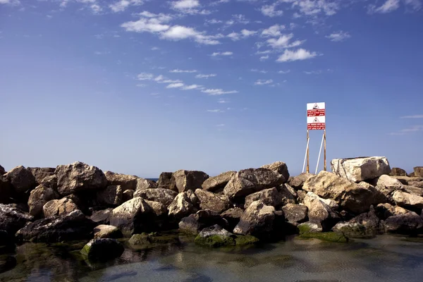 stock image Beach caution sign at winter