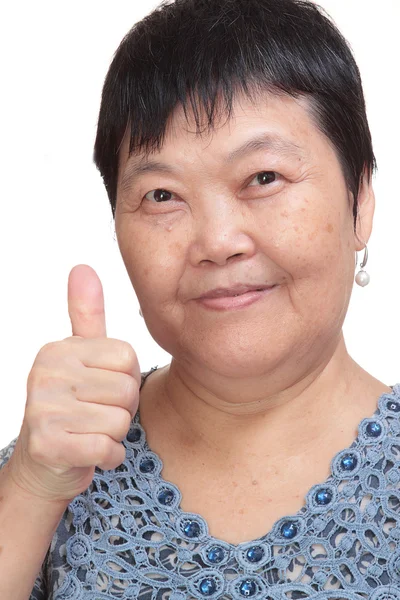 Feliz asiático joven mujer dar usted un excelente gesto con frien —  Fotos de Stock