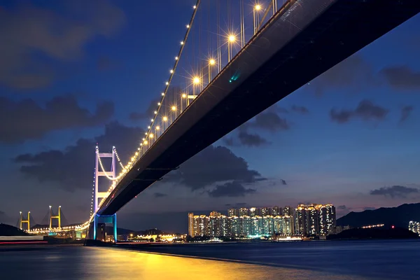 Tsing Ma Bridge a Hong Kong di notte — Foto Stock