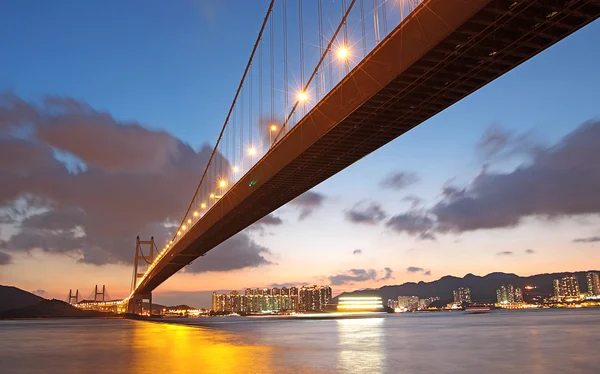 Západ slunce, hongkong Tsing ma bridge — Stock fotografie