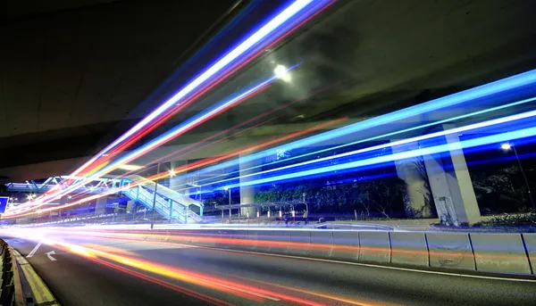Megacity Highway at night with light trails — Stock Photo, Image