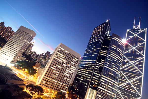 stock image Office building at night in hong kong