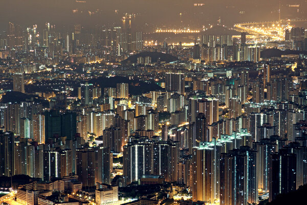 Modern city at night, hong kong