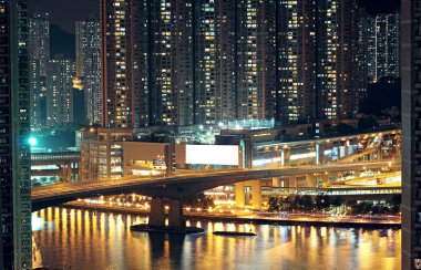 Night shot of a city skyline. clipart