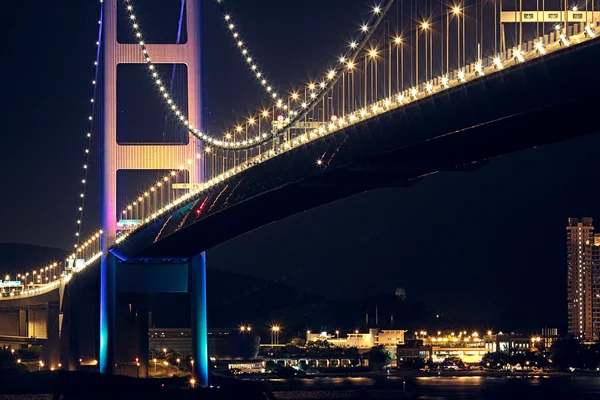Tsing ma bridge v hong kong v noci — Stock fotografie