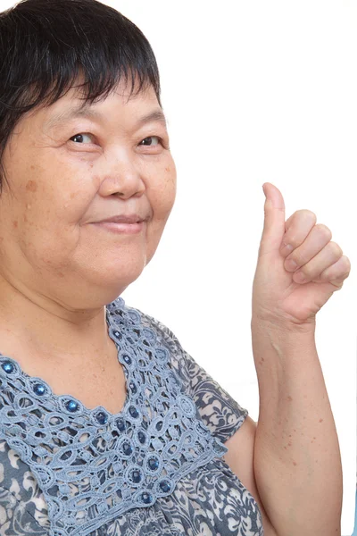 Glücklich asiatische junge Frau geben Ihnen eine hervorragende Geste mit frien — Stockfoto