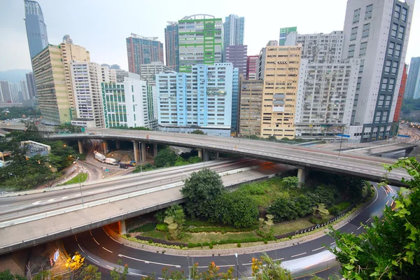 Downtown area and overpass in hong kong — Stockfoto