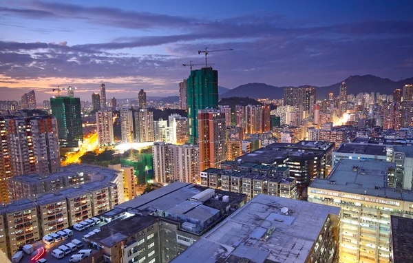 Hongkong stedelijk gebied op zonsondergang moment — Stockfoto