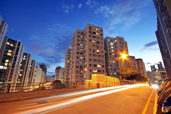 stock image Modern Urban City with Freeway Traffic at Night, hong kong