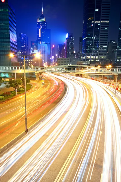 Traffic in downtown in hong kong at night — Stock Photo, Image
