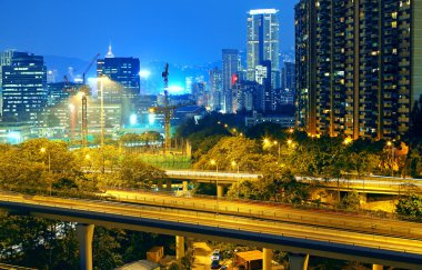 Highway through downtown in Hong Kong clipart