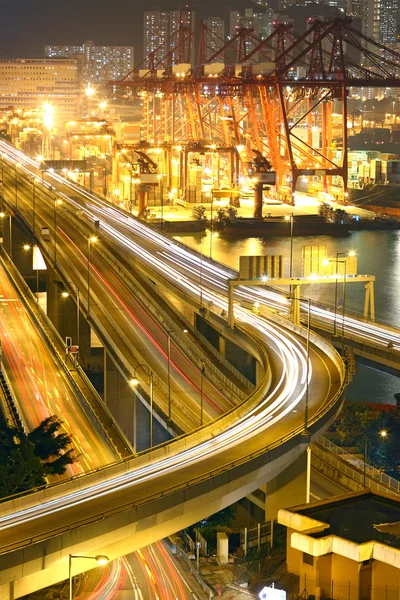 Overpass at night through the port — Stock Photo, Image