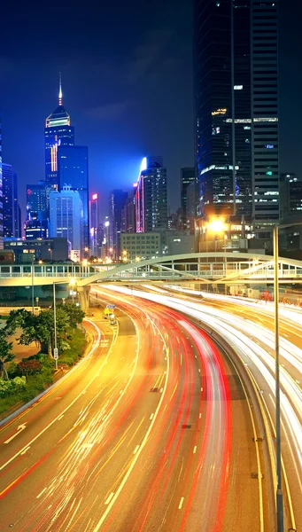 Traffic in downtown in hong kong at night — Stock Photo, Image