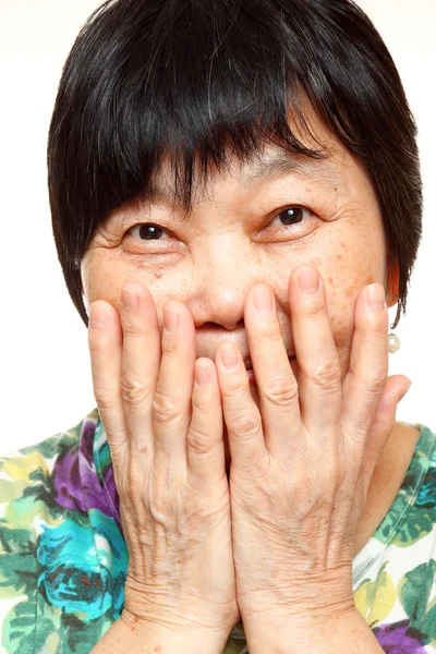 Asian woman use hand cover her mouth — Stock Photo, Image