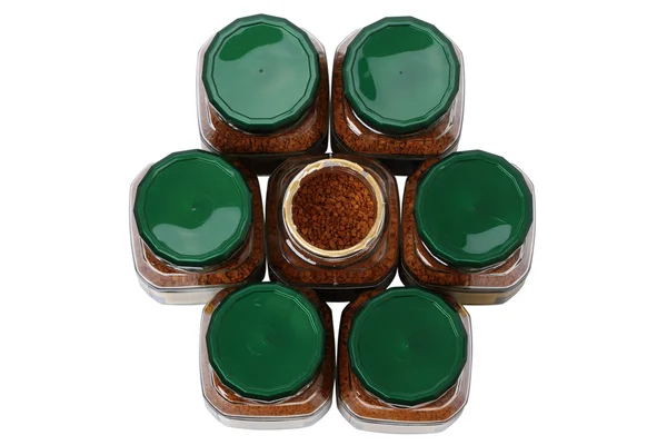 Grânulos de café em jarros — Fotografia de Stock