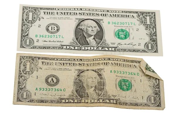 Billete de un dólar viejo y nuevo — Foto de Stock