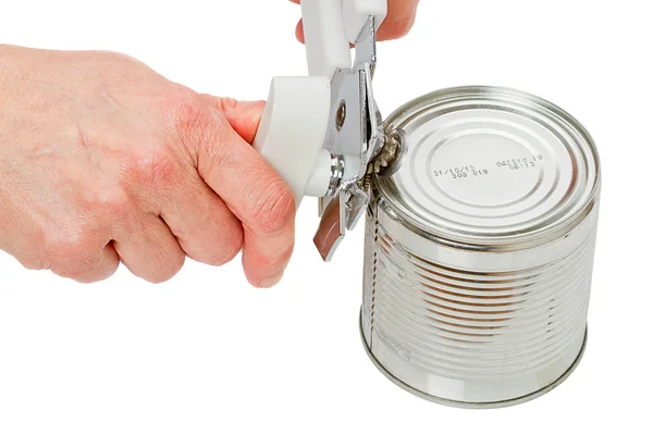 Hands with a can opener — Stock Photo, Image